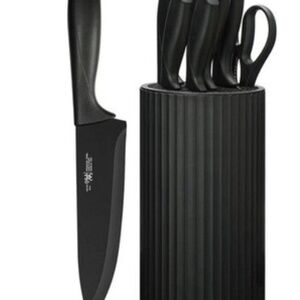 Hunter.Dual 8 Piece Kitchen Knife Set With Block Black Stainless Steel New